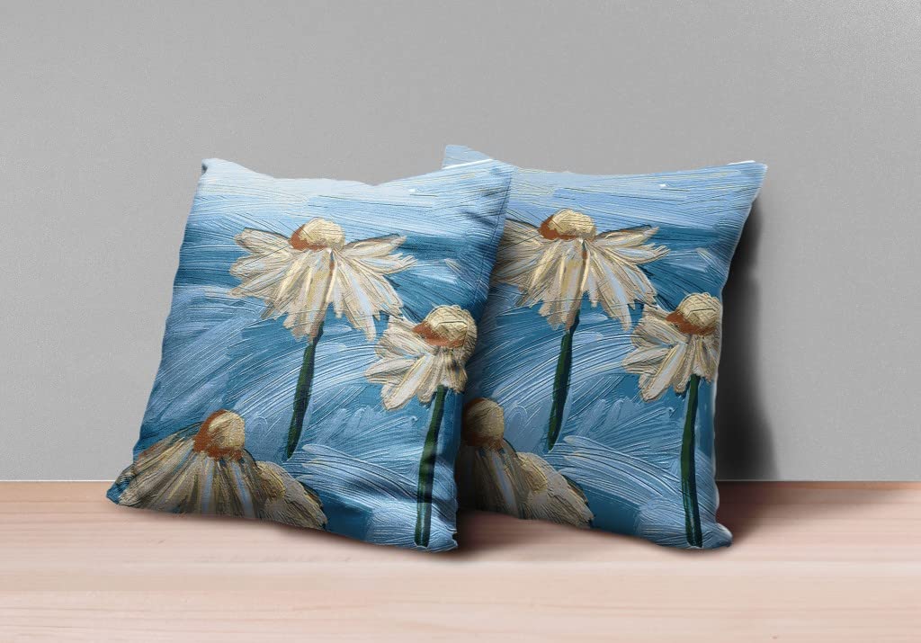 HomeRoots Set of Two 16' X 16' Blue Beige Zippered Suede Floral Throw Pillow