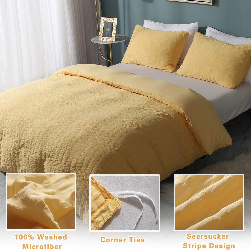 Avelom Yellow Duvet Cover King (104 X 90 Inches), 3 Pieces (1 Duvet Cover + 2 Pillow Cases), Seersucker Textured Ultra Soft Washed Microfiber, Textured Duvet Cover With Zipper Closure, Corner Ties
