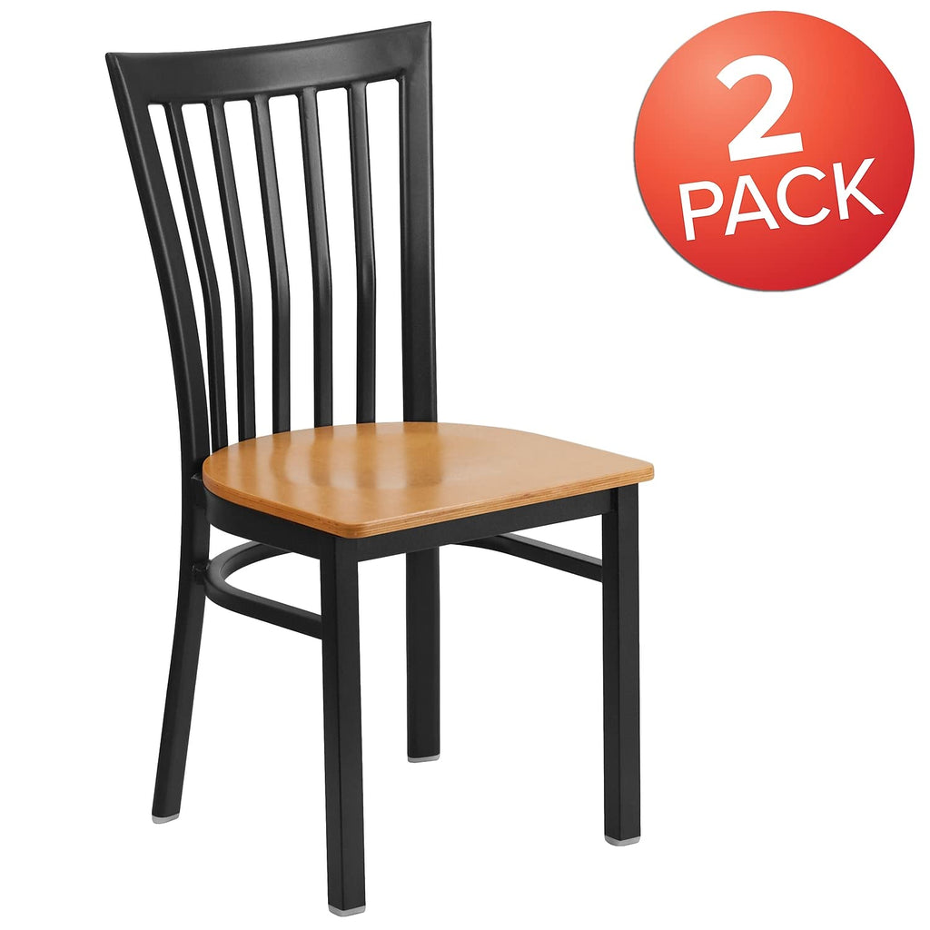 Flash Furniture HERCULES Series Black School House Back Metal Restaurant Chair - Natural Wood Seat