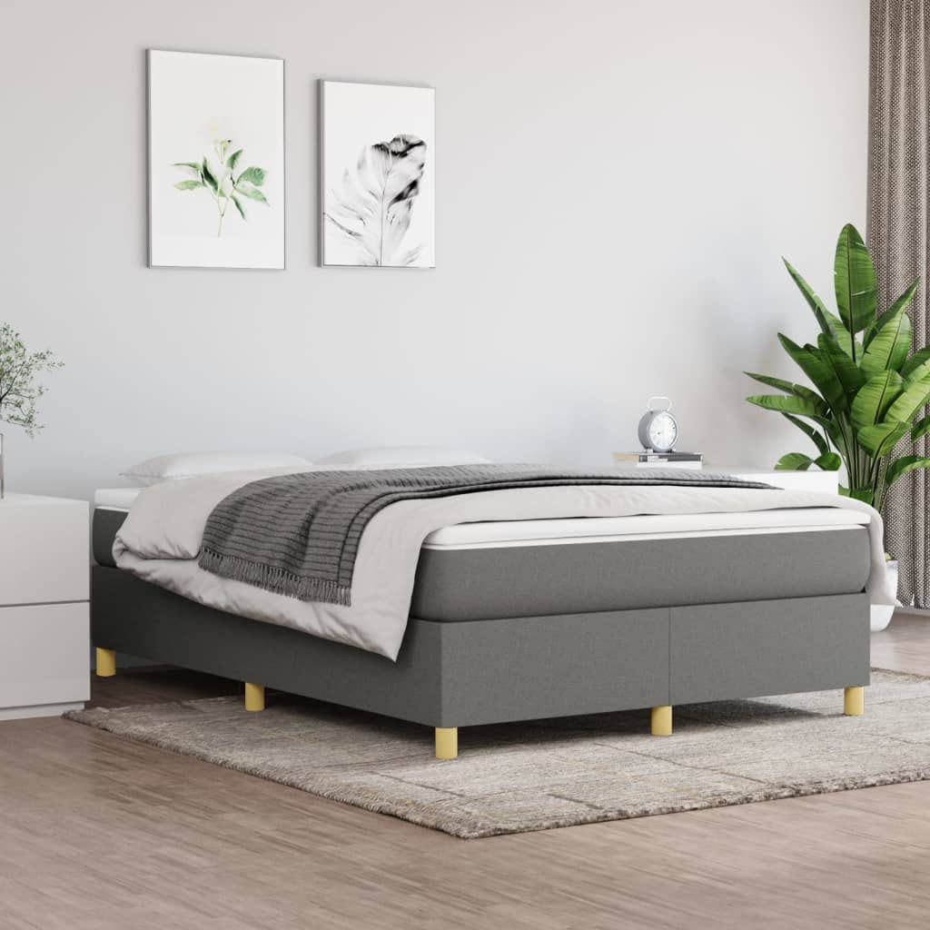 vidaXL Queen Box Spring Bed Frame-Dark Gray-Modern Fabric Double Bed-Plywood and Engineered Wood Construction