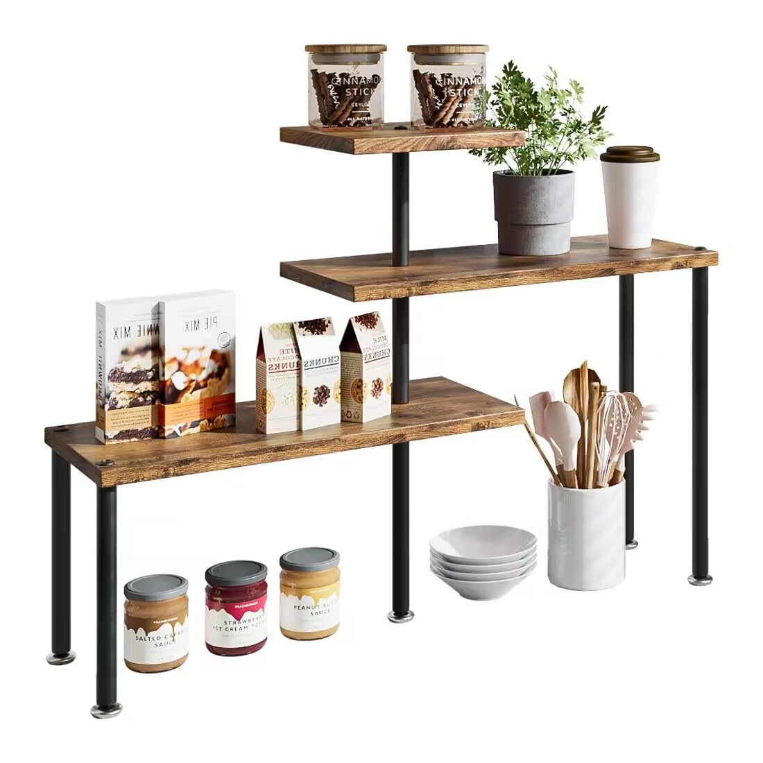 Dazioter Corner Shelf Countertop Organizer 3 Tier Kitchen Corner Shelves Adjustable Spice Storage Rack for Bathroom Coffee Area 