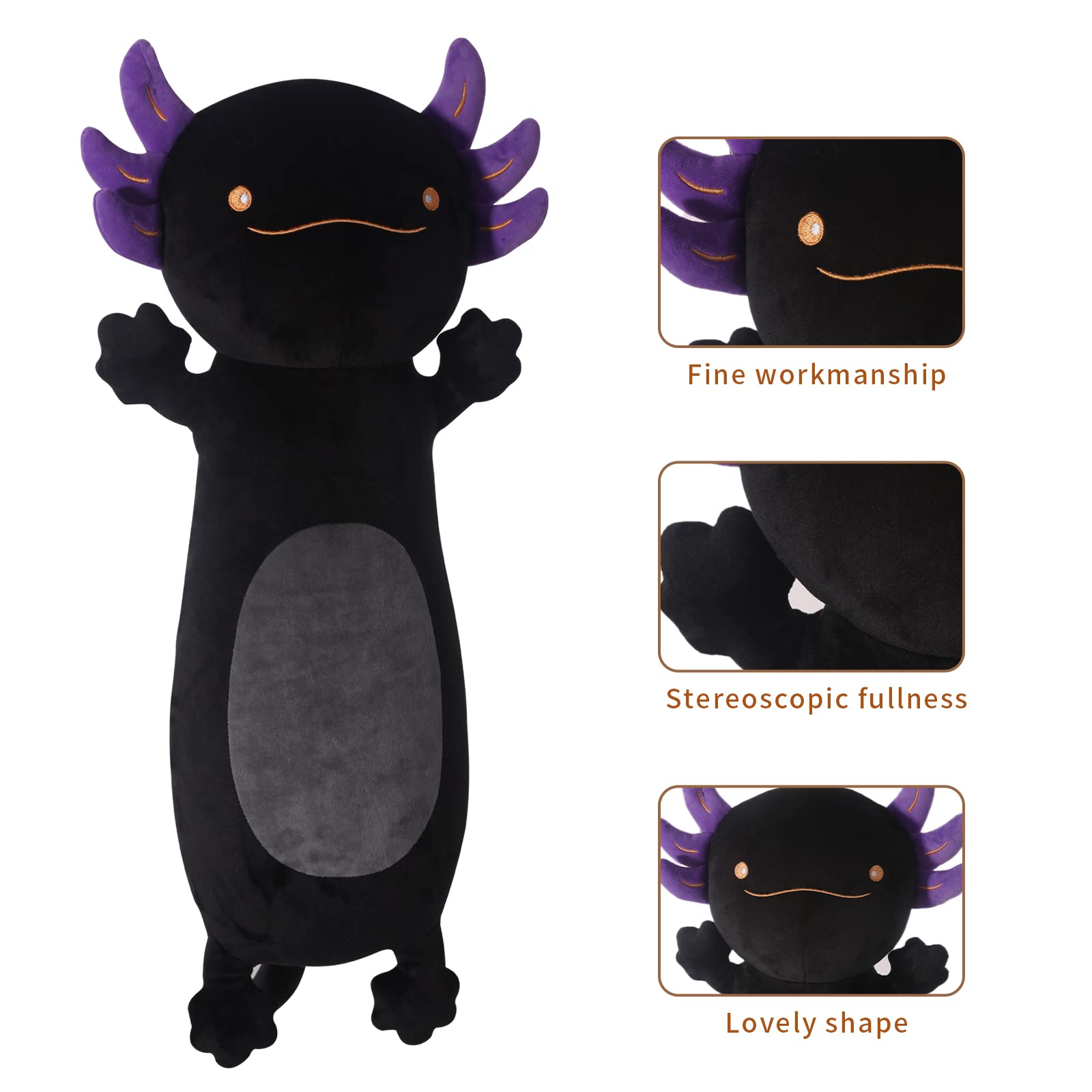 22 Inch Cute Giant Black Axolotl Plush Soft Body Pillow, Large Axolotl Stuffed Animals Toy Doll For Kids Girls And Boys Hallowee