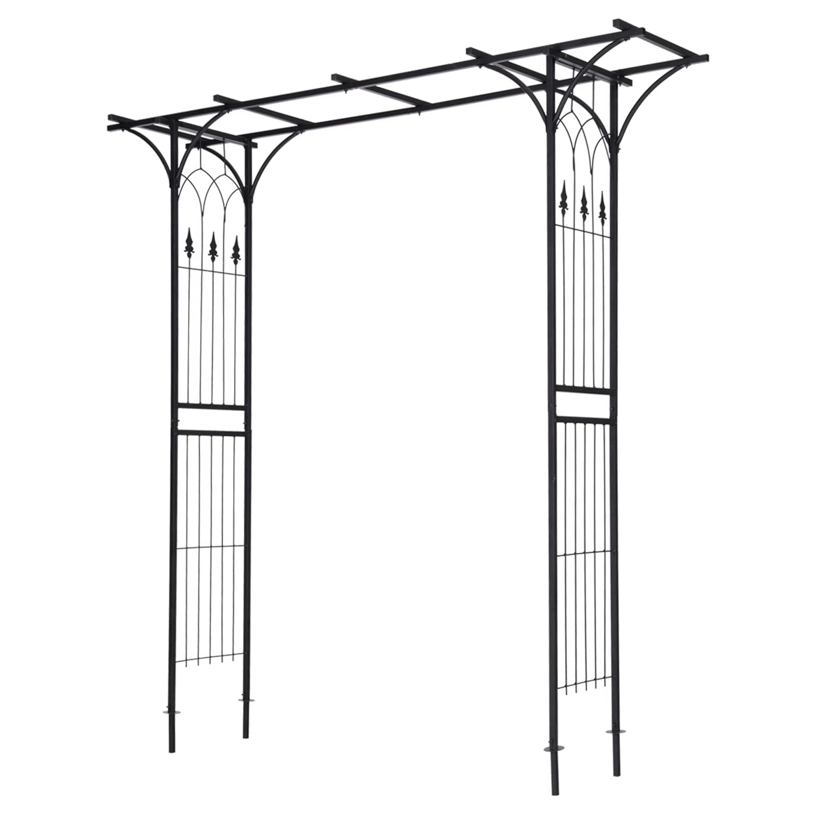 Tangkula 6.7 Ft Garden Arbor, Metal Arch With Trellis For Climbing Plants Outdoor, Decoration Outdoor Garden Archway With Gate F