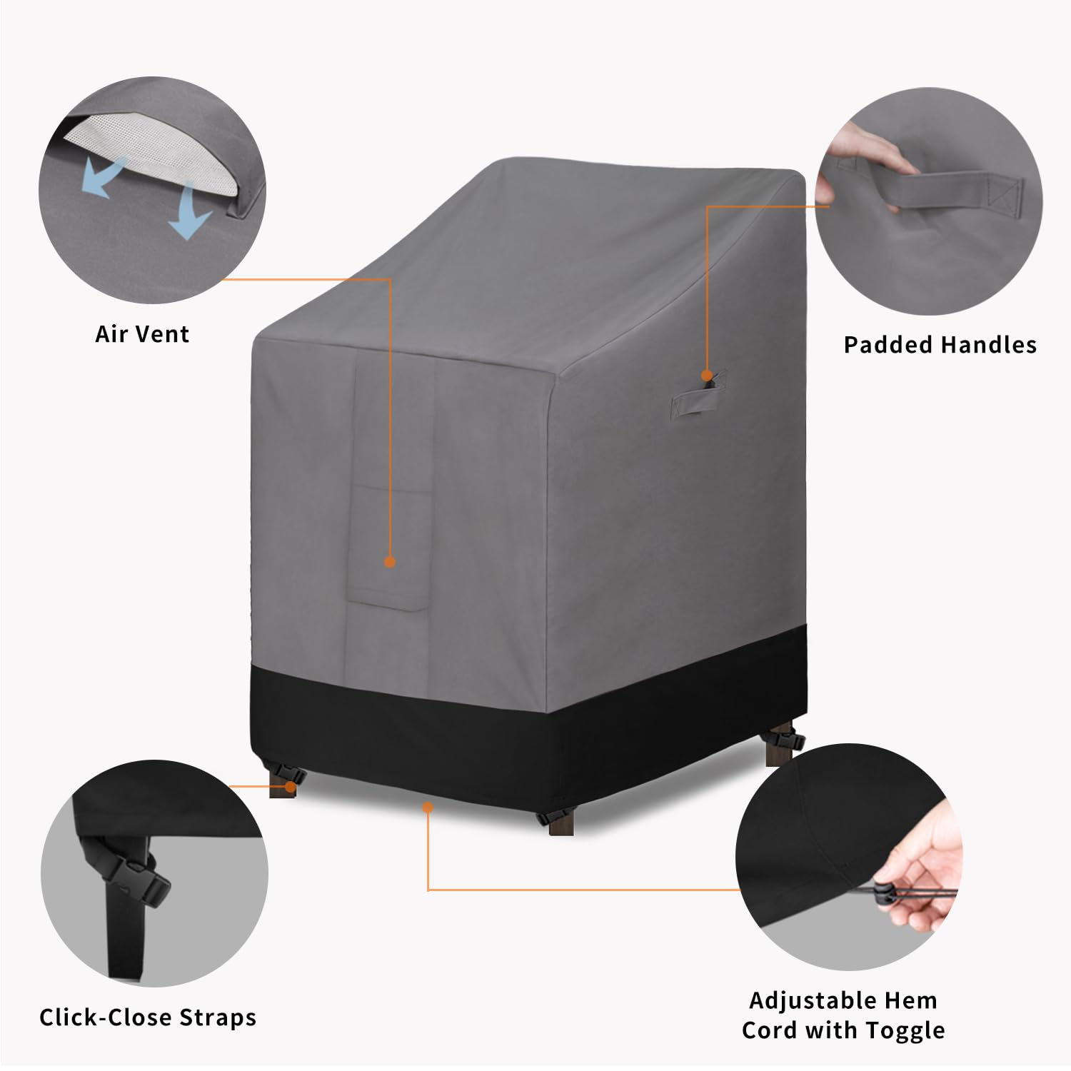 Easy-Going Heavy Duty Outdoor Stackable Chair Cover, Waterproof Patio Chair Cover, Windproof Outdoor Furniture Cover With Air Vent (1 Pack-28Wx36Dx47H Inch, Gray/Black)