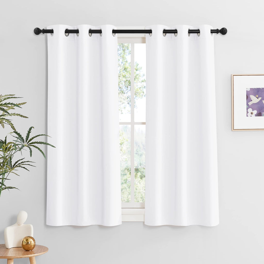 RYB HOME White Living Room Curtains 54 inch Length, Room Darkening Privcay Curtain Panels Small Window Treatment for Bedroom Clo
