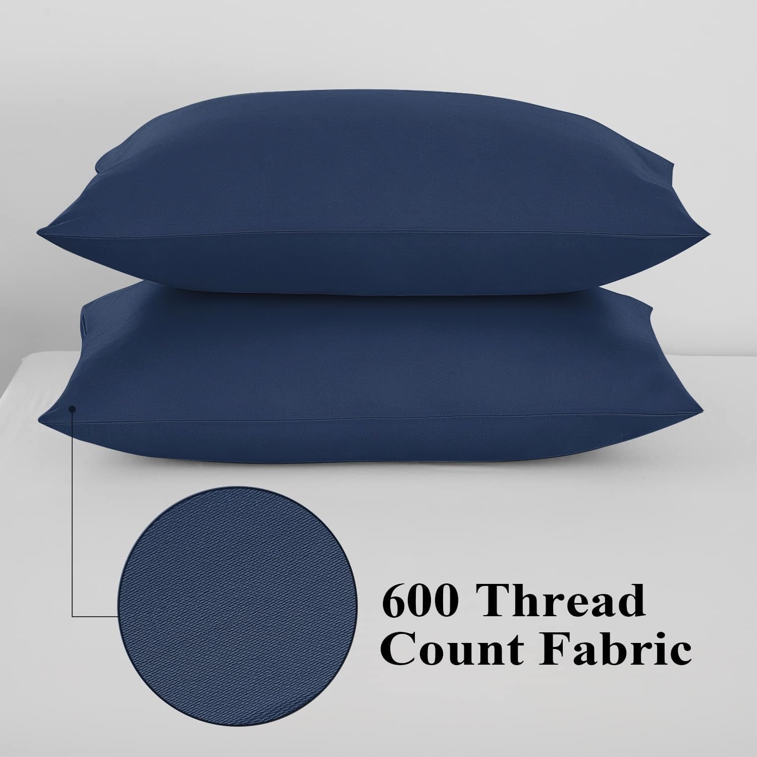 100% Egyptian Cotton Pillow Protectors Set Of 2, 600 Thread Count Standard Size Bed Pillow Cases With Zipper,Sateen Weave Coolin