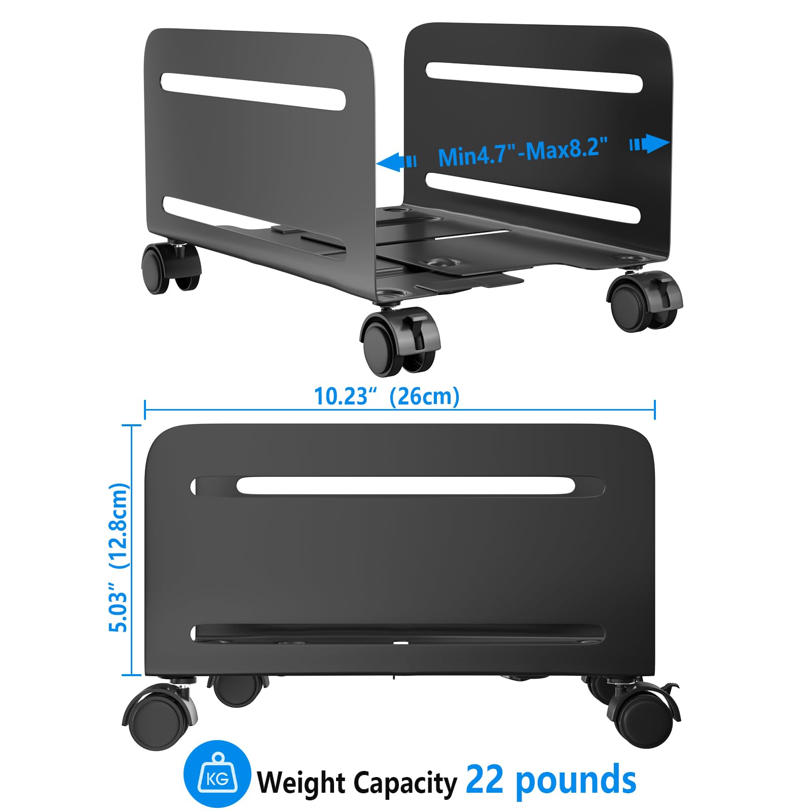Agptek Cpu Stand, Computer Tower Stand Adjustable Width From 4.7' To 8.2' With 2 Locking Wheels And 2 Caster Wheels, Upc Steel Rolling Stand Computer Stand For Desktop Tower (Black)