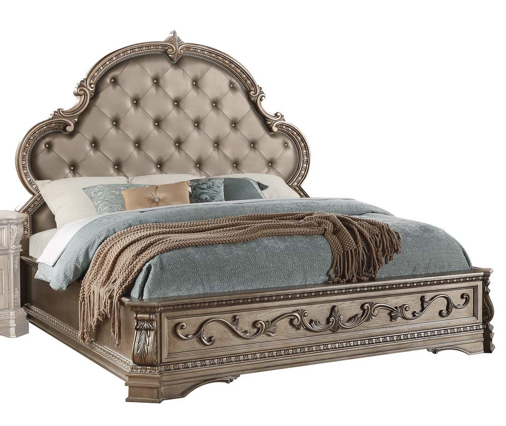 ACME Furniture Bed, PU and Antique Silver