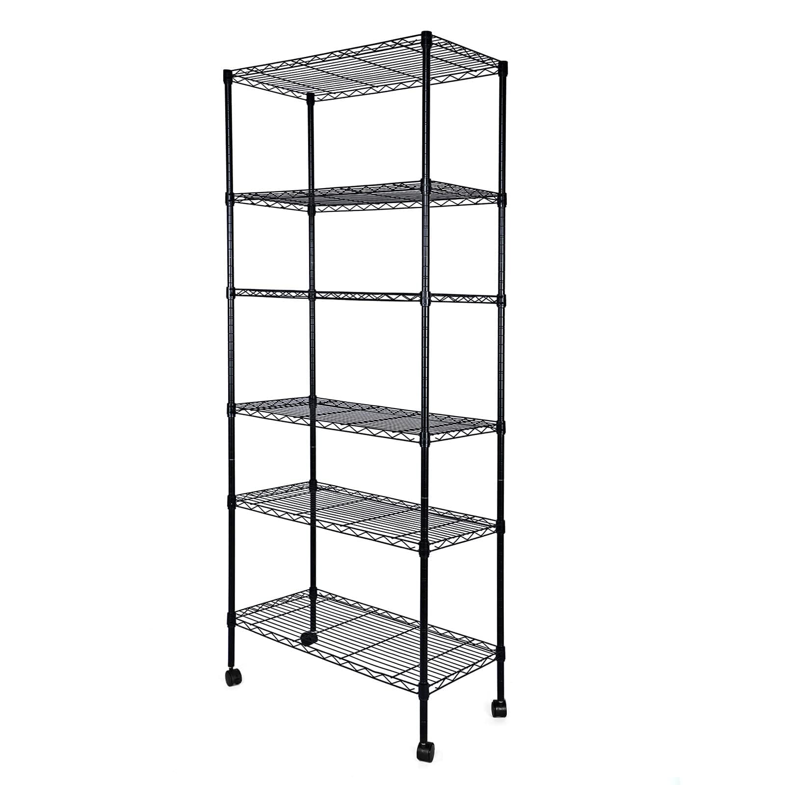 Simple Deluxe 6-Tier Shelving Units, 29.92 W x 13.98 D x 71.65 H Adjustable Wire Shelving with Hanging Hooks and Wheels, B