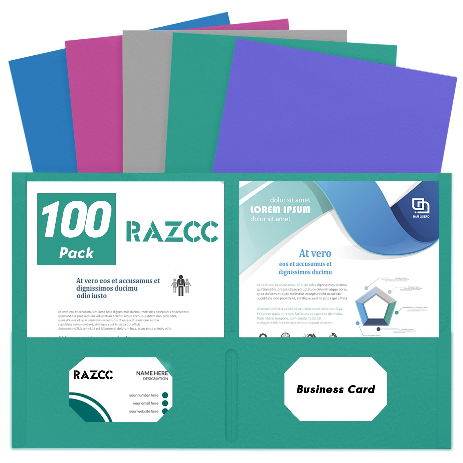 Two Pocket Folders, Razcc 100 Pack 2 Pocket Folders Fit Letter Size Paper, Paper Folders With Pockets For School Office Business