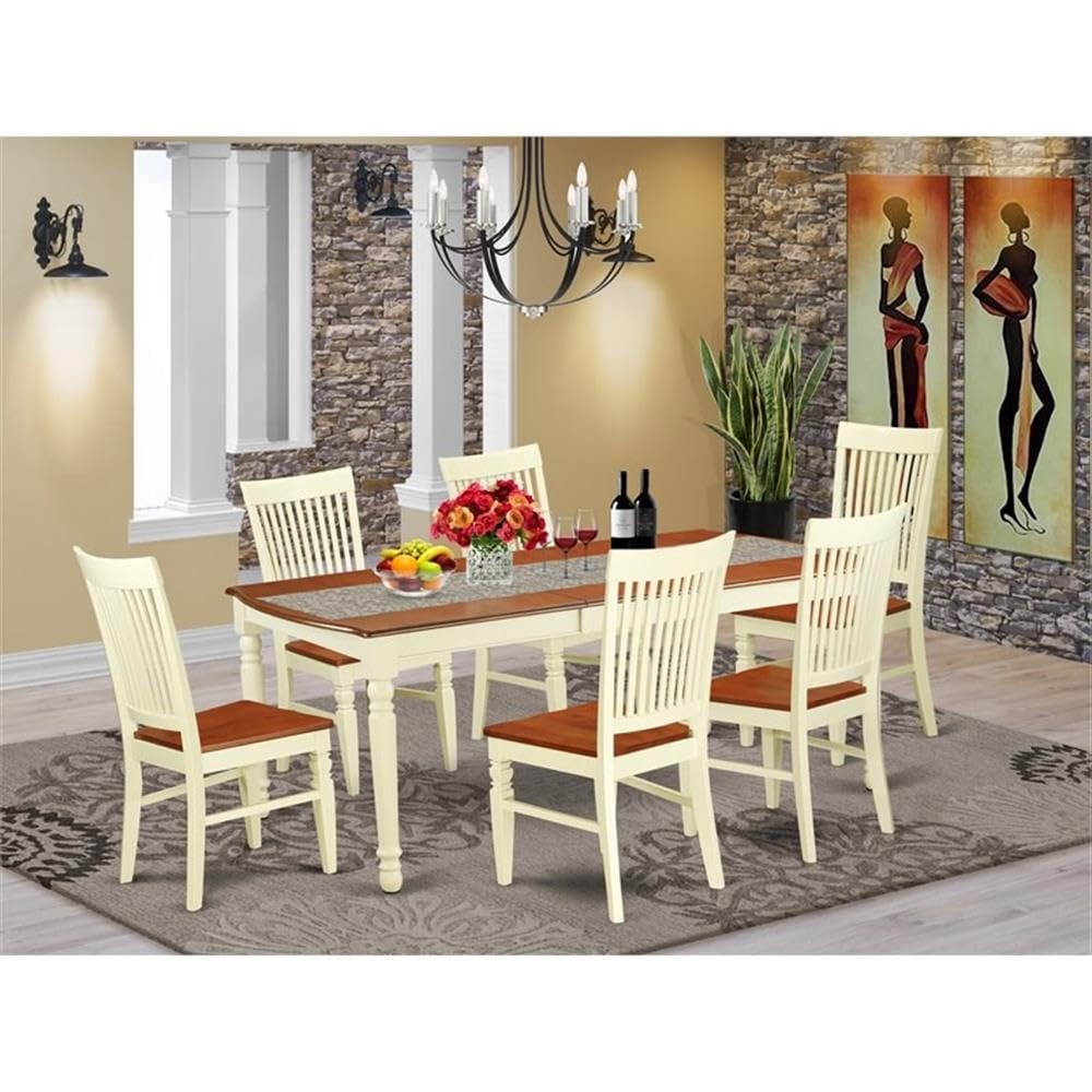 East West Furniture Dowe7-Bmk-W 7 Piece Kitchen Table Set Consist Of A Rectangle Dining Table With Butterfly Leaf And 6 Dining Room Chairs, 42X78 Inch, Buttermilk & Cherry
