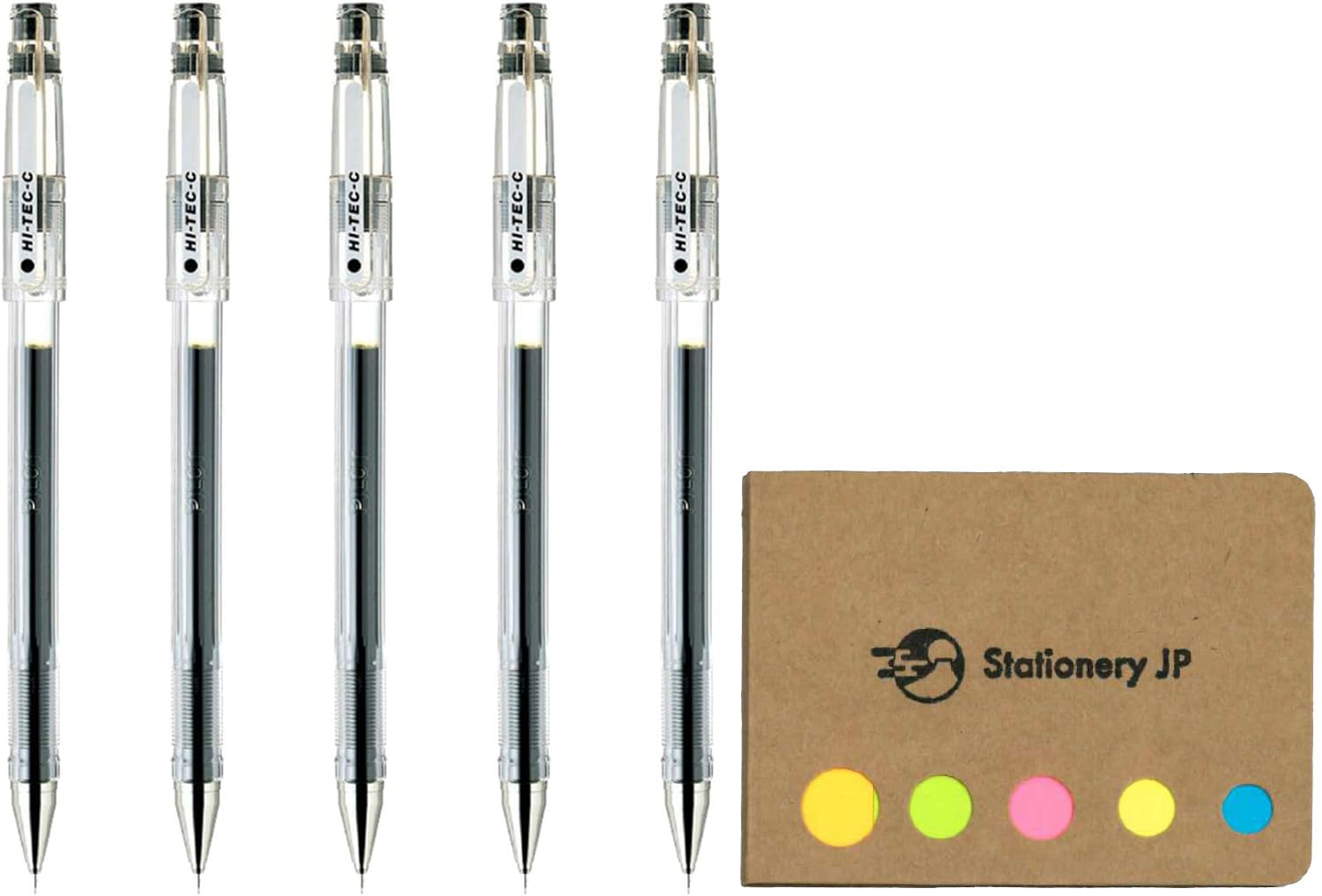 Pilot Hi-Tec-C 03 Gel Ink Pen, Micro Fine Point 0.3Mm, Black Ink, 5-Pack, Sticky Notes Value Set