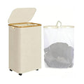 Collapsible Laundry Hamper 110L, Rolling Basket on Wheels, Bamboo Lid Handle, Removable Liner Bag, 8mm Metal Support Rods, 360 S