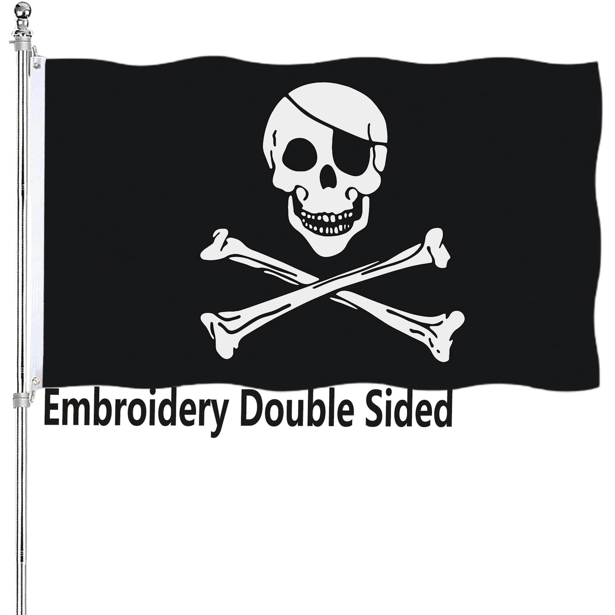 Embroidery Jolly Roger Flag 3X5 Pirate Flags Double Sided Outdoor Heavy Duty With Durable Canvas Header And 2 Brass Grommets Viv