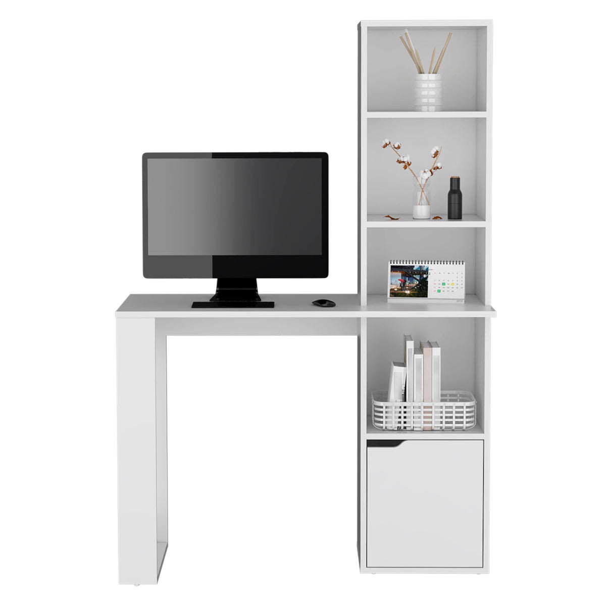 Depot E-Shop Ripley Writing Personal Desk With Bookcase And Cabinet, White