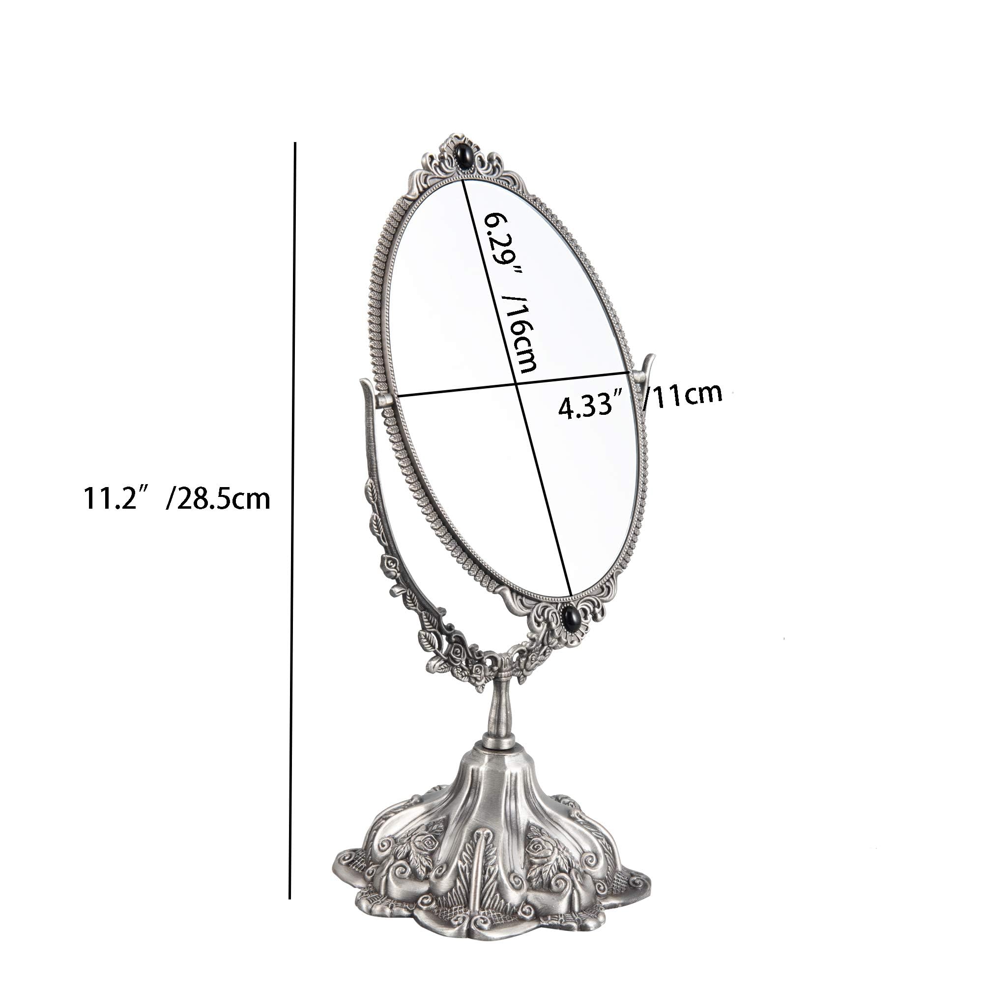 Feyarl Small Vintage Makeup Mirror Floral Tabletop Oval Vanity Mirror With Stand Dressing Room Swivel Double Sided Elegant Decor