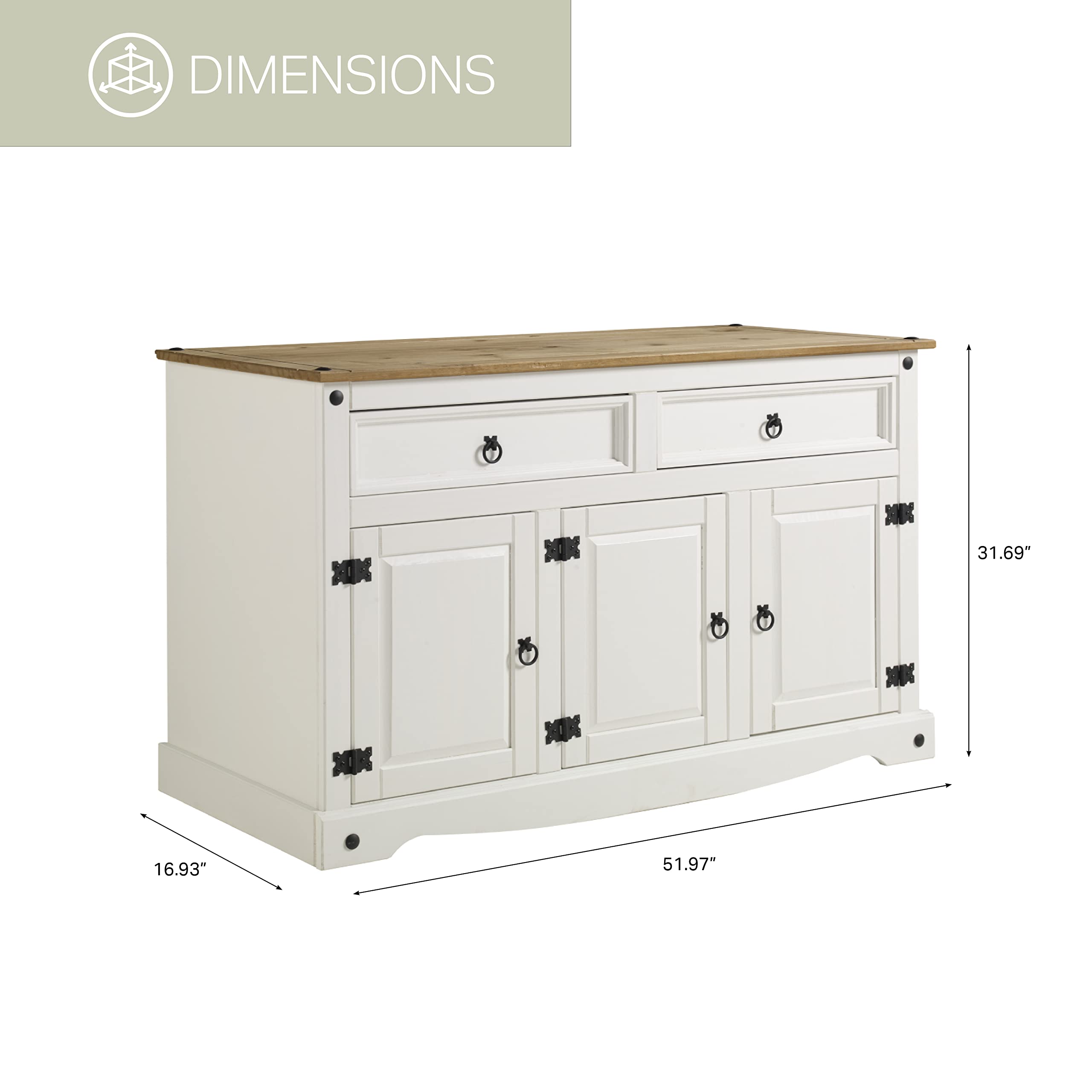 American Furniture Classics Cottage Series Wood Buffet Sideboard, Corona Snow