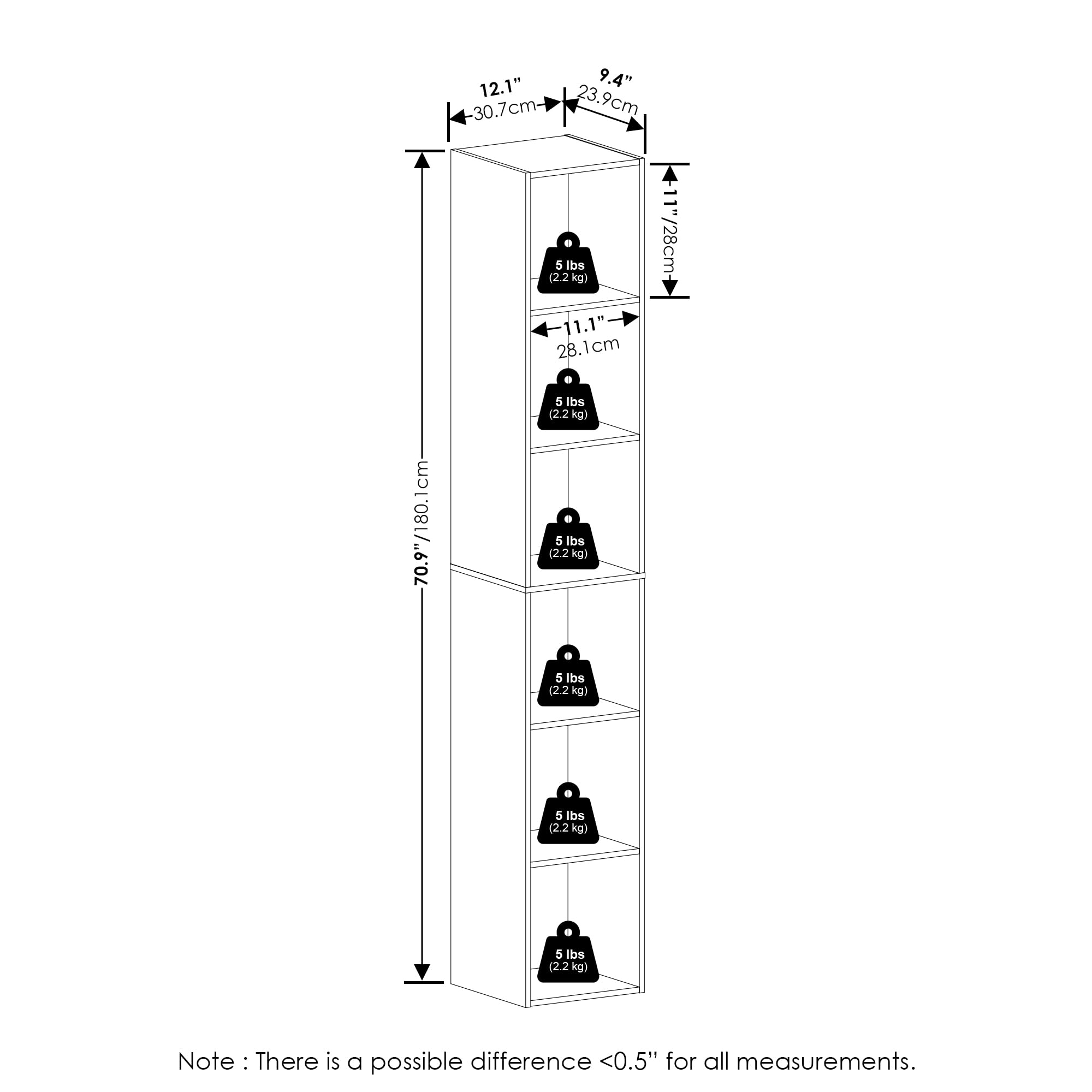 Furinno Luder 6-Tier Open Shelf Bookcase, Amber Pine