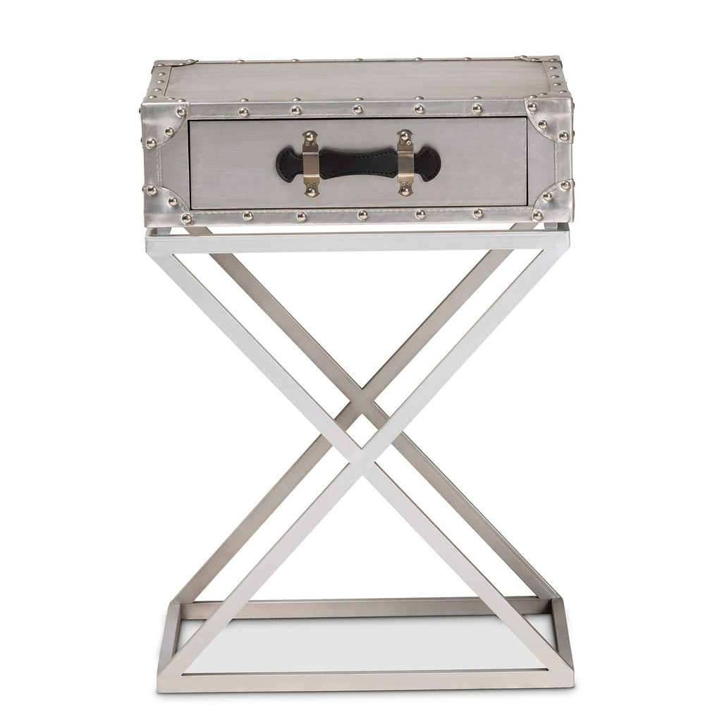 Baxton Studio William Modern French Industrial Silver Metal 1-Drawer Nightstand