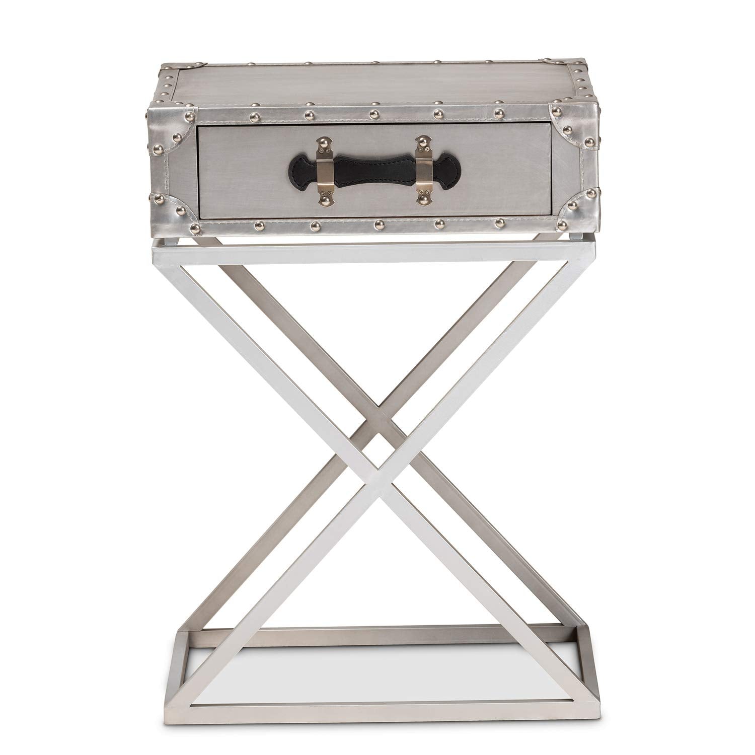 Baxton Studio William Modern French Industrial Silver Metal 1-Drawer Nightstand