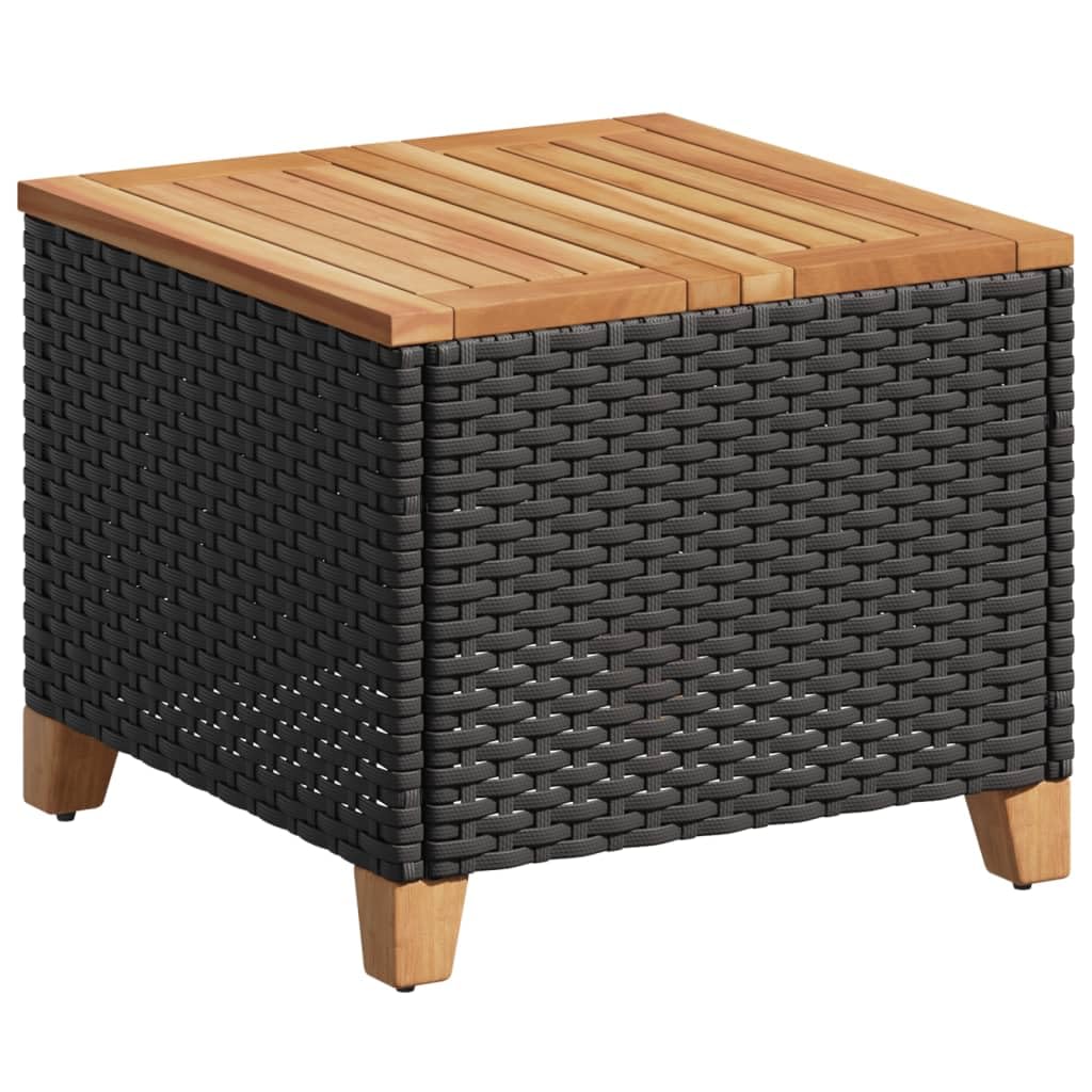 vidaXL Patio Coffee Table - Square, Poly Rattan, Acacia Wood, Black & Brown, Outdoor Furniture for Garden, Backyard, Patio, 17.7&quot;x17.7&quot;x14.6&quot;