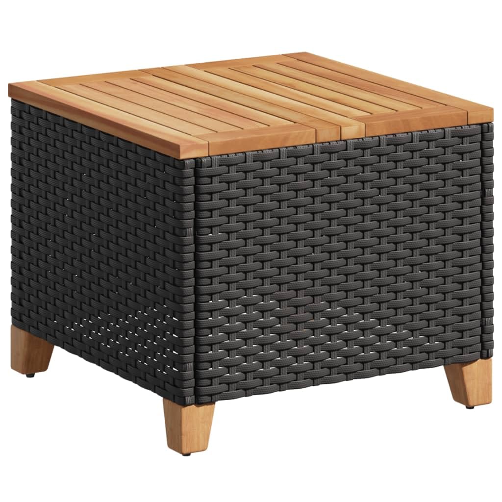 vidaXL Patio Coffee Table - Square, Poly Rattan, Acacia Wood, Black & Brown, Outdoor Furniture for Garden, Backyard, Patio, 17.7"x17.7"x14.6"