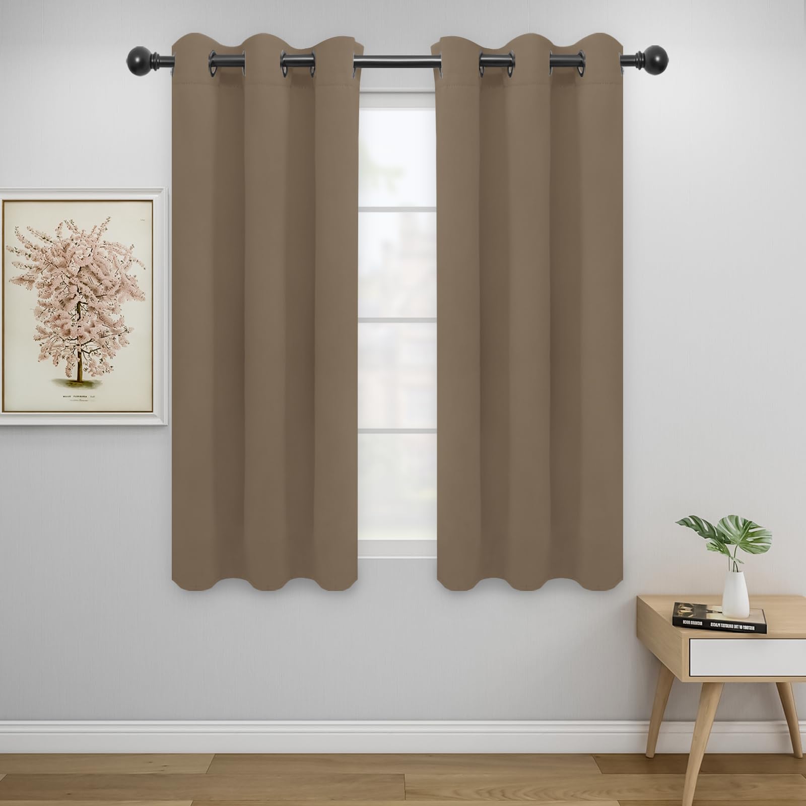 Easy-Going Blackout Curtains For Bedroom, Solid Thermal Insulated Grommet And Noise Reduction Window Drapes, Room Darkening Curtains For Living Room, 2 Panels (34X54 In, Camel)