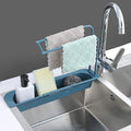 Kitchen Sink Organiser Rack, Expandable Sponge Holder And Towel Hanger, Large Storage Caddy, Pack Of 1 (Plastic Long Sink Shelf)