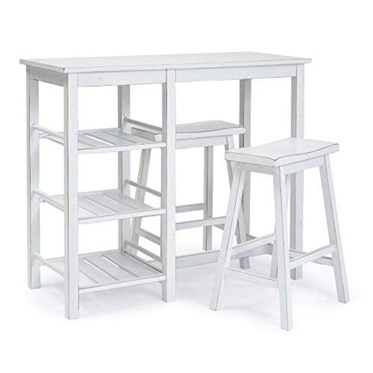 Progressive Furniture Breakfast Club Counter Table With 2 Stools, Large, Distressed Chalk White