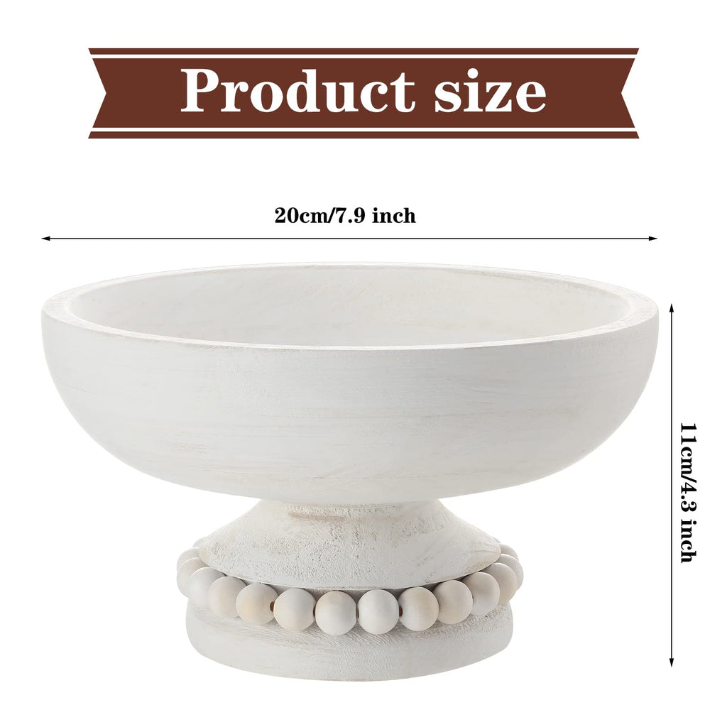 Amyhill Distressed Beaded Wood Pedestal Bowl Decorative Wooden Beaded Bowl Wood Pedestal Bowl Beaded Serving Bowl For Farmhouse