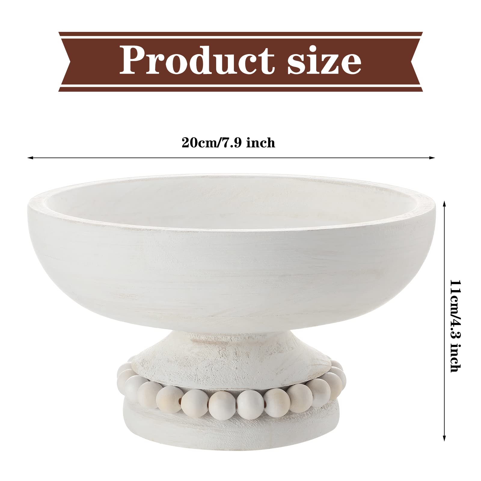 Amyhill Distressed Beaded Wood Pedestal Bowl Decorative Wooden Beaded Bowl Wood Pedestal Bowl Beaded Serving Bowl For Farmhouse