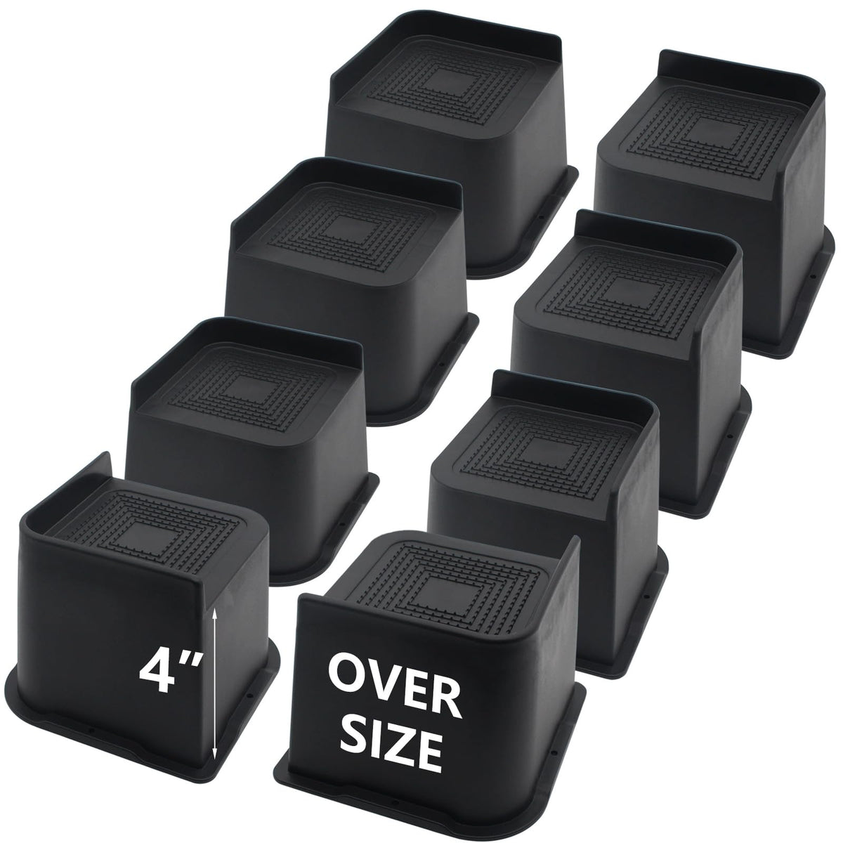 Hanihua 8 Pack Bed Risers 4 Inch Heavy Duty, Oversized Furniture Risers, Black Bed Lifts Risers For Table, Sofa, Chair, Couch, D