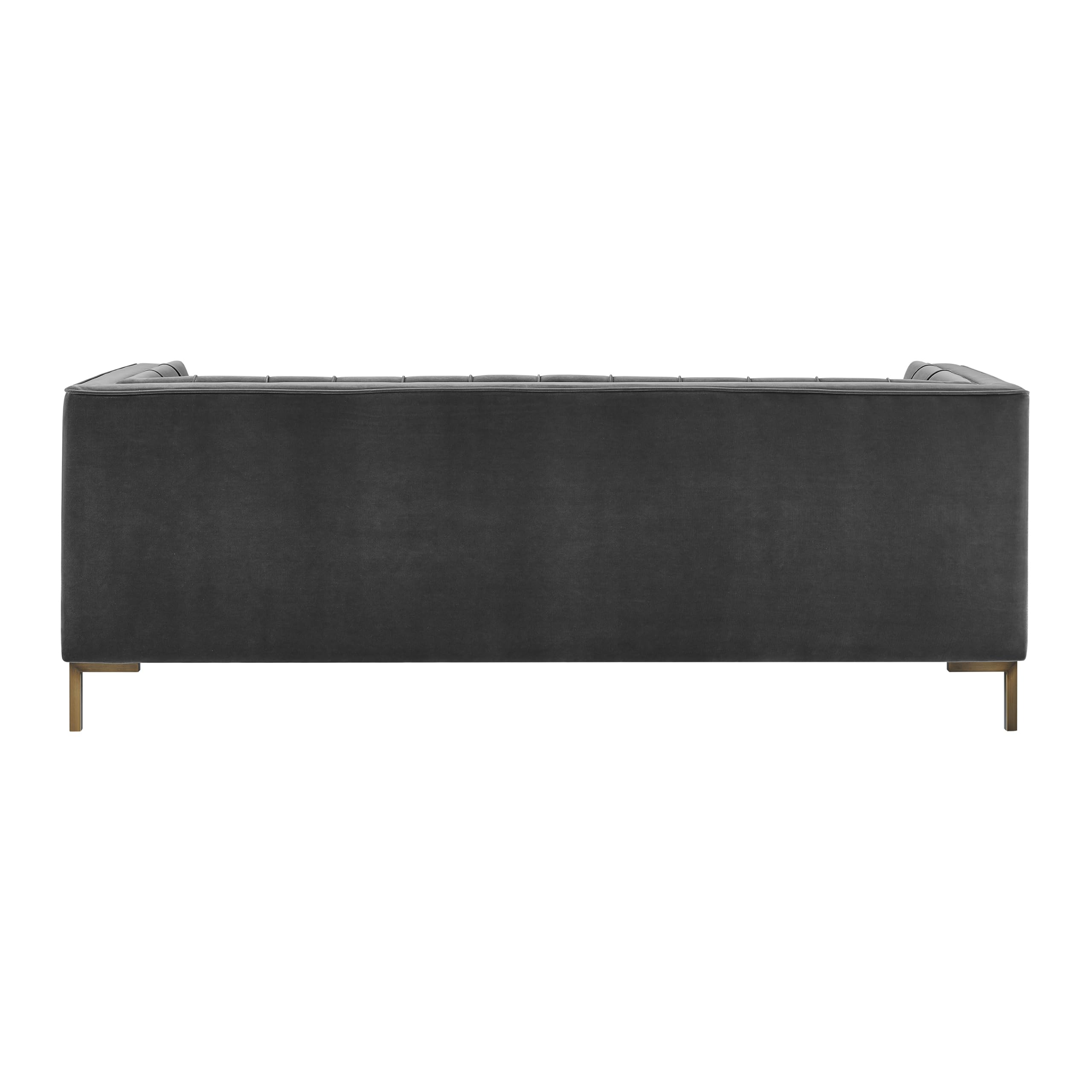 Addison Grace Home Dcor Steve Silver Furniture Isaac Gray Velvet Luxe Mid Century Modern Design with Brass Legs and Channel Stitching Sofa