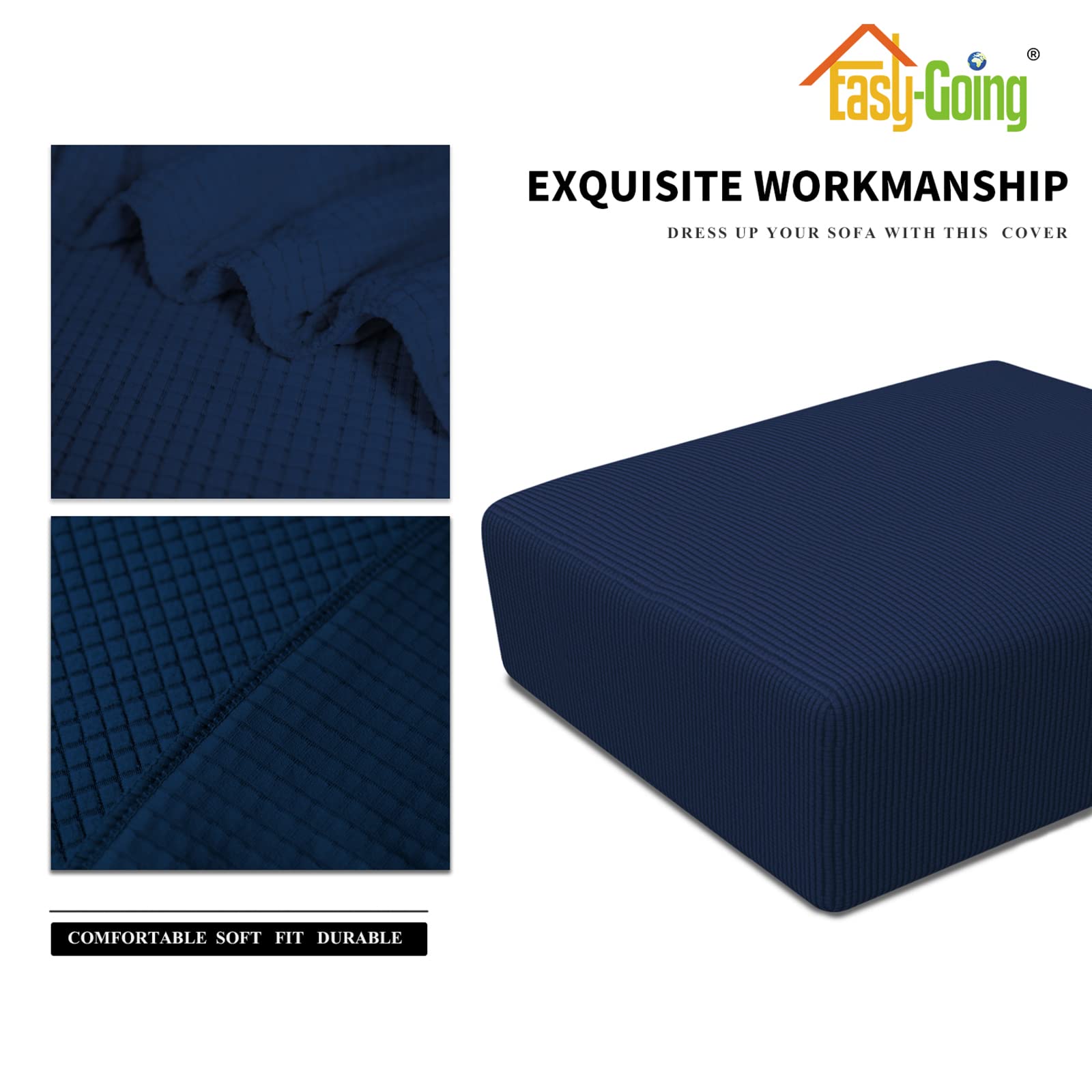 Easy-Going Stretch Square Ottoman Cover 40X40X15 Inch Folding Storage Stool Furniture Protector Soft Rectangle Slipcover With Elastic Bottom Navy