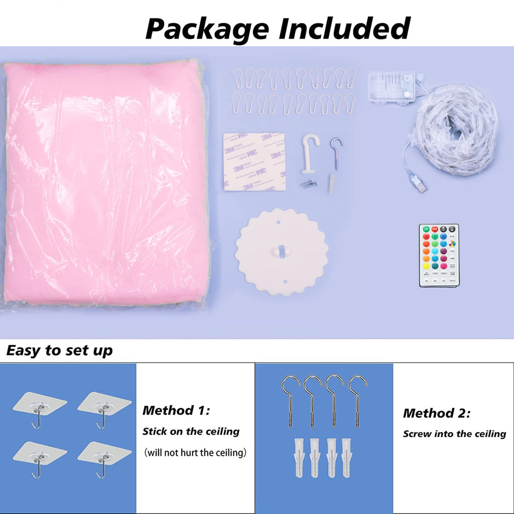 Obrecis Pink Bed Canopy For Girls, Bedroom Decor Princess Canopy Bed Curtain With Lights, 100 Led Star Fairy String Lights Hangi