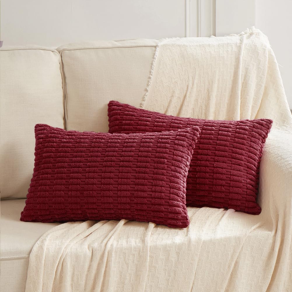 Fancy Homi 2 Packs Wine Red Christmas Lumbar Decorative Throw Pillow Covers 12X24 Inch For Living Room Couch Bedroom, Farmhouse