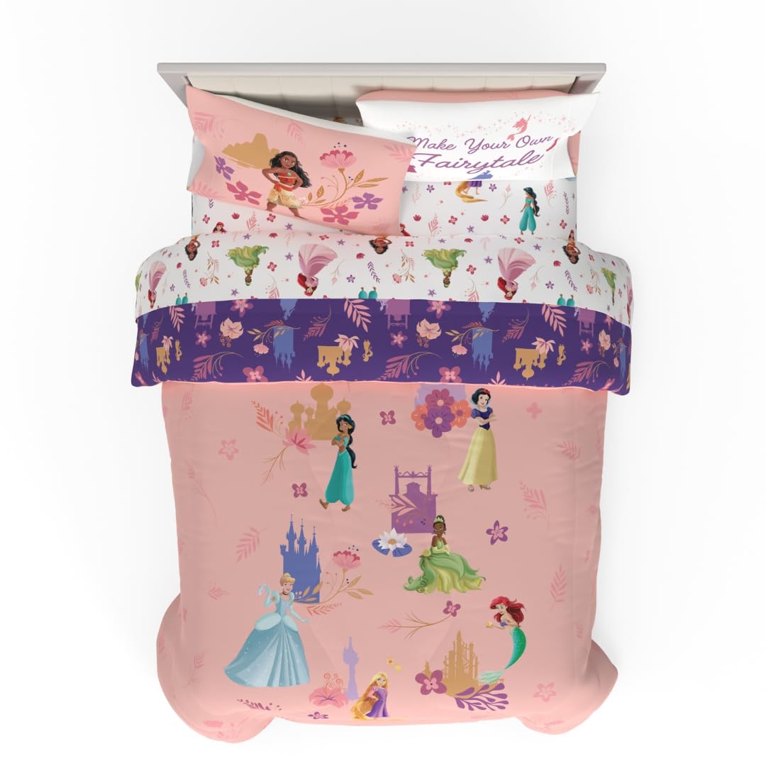 Franco Collectibles Disney Princess Recycled Bedding 7 Piece Super Soft Reversible Comforter And Sheet Set, Queen, (100% Officia