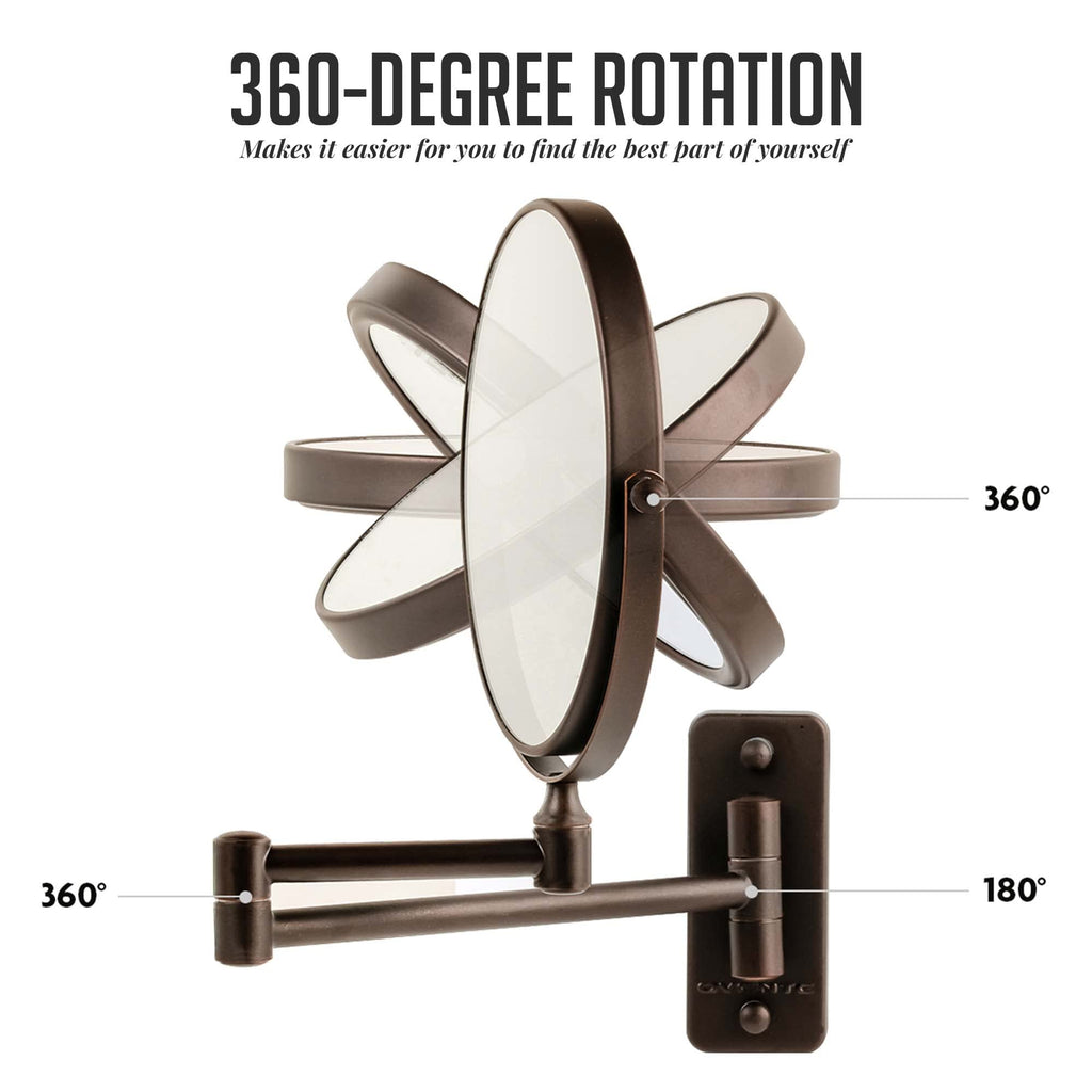 Ovente 7' Wall Mounted Makeup Mirror - 1X/ 10X Magnification, Rotating 360-Degree, Double-Sided, Extendable & Folding Arm, Clea