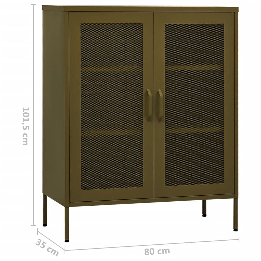 vidaXL Olive Green Steel Storage Cabinet - Sturdy Industrial Design with Adjustable Shelves and Levellers, Easy to Assemble, Perfect for Books and Magazines