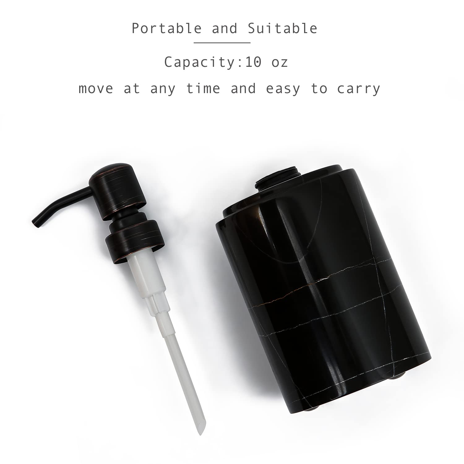 Jimei Black Marble Soap Dispenser Hand Or Dish For Bathroom & Kitchen - Decorative Natural Marble Stone Liquid Soap/Lotion Dispe