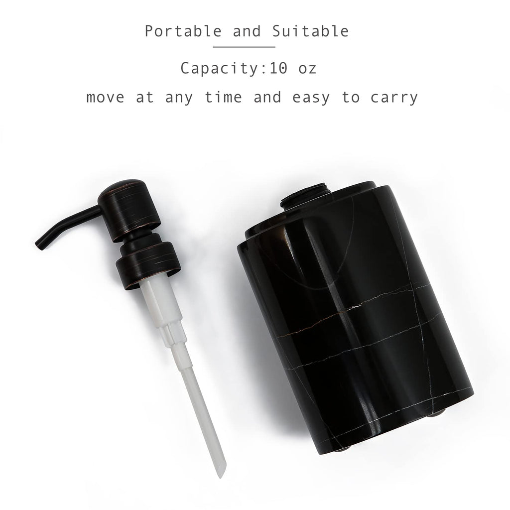 Jimei Black Marble Soap Dispenser Hand Or Dish For Bathroom & Kitchen - Decorative Natural Marble Stone Liquid Soap/Lotion Dispe