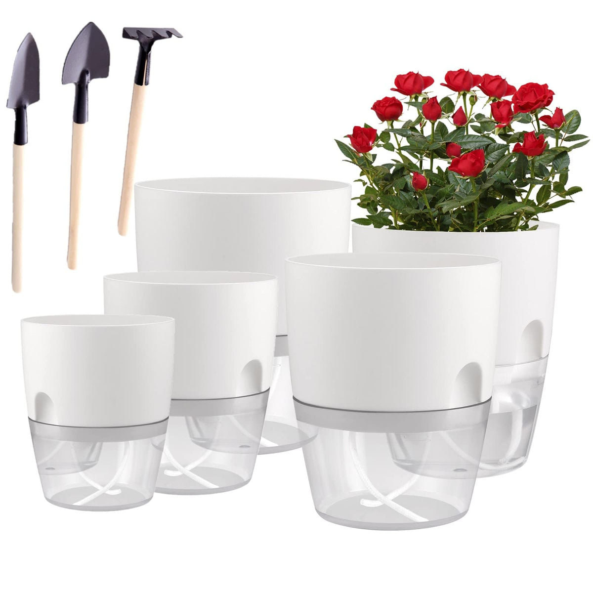 Jfmamj Plant And Flower Pot Set, 5 Pack 6/4.1/3.2 Inch Self Watering Pots For Indoor Plants Wicking Pots, Modern Decorative Plan