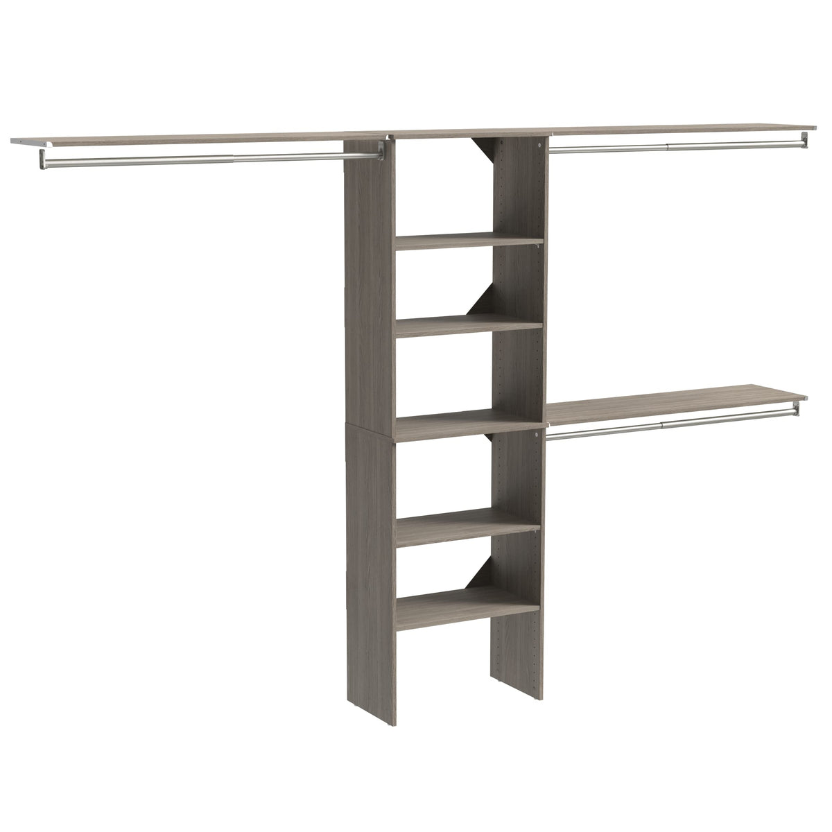 ClosetMaid SuiteSymphony Wood Closet Organizer Kit with Tower, 3 Hang Rods, Top Shelves, Adjustable, Fits Spaces 6  10 ft. Wide