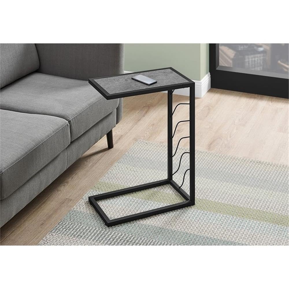 Monarch Specialties 3301 Accent Table, C-Shaped, End, Side, Snack, Living Room, Bedroom, Laminate, Contemporary, Modern Table-25 H/Grey Stone-Look/Black Metal, 10.25&quot; L X 18.25&quot; W X 25.25&quot; H