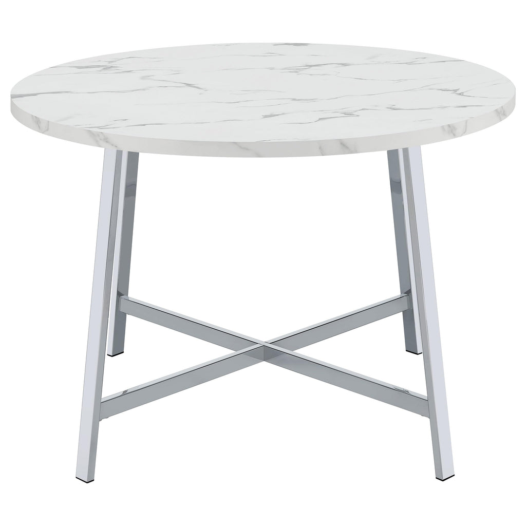 Coaster Home Furnishings Alcott Round Faux Carrara Marble Top Dining Table Chrome