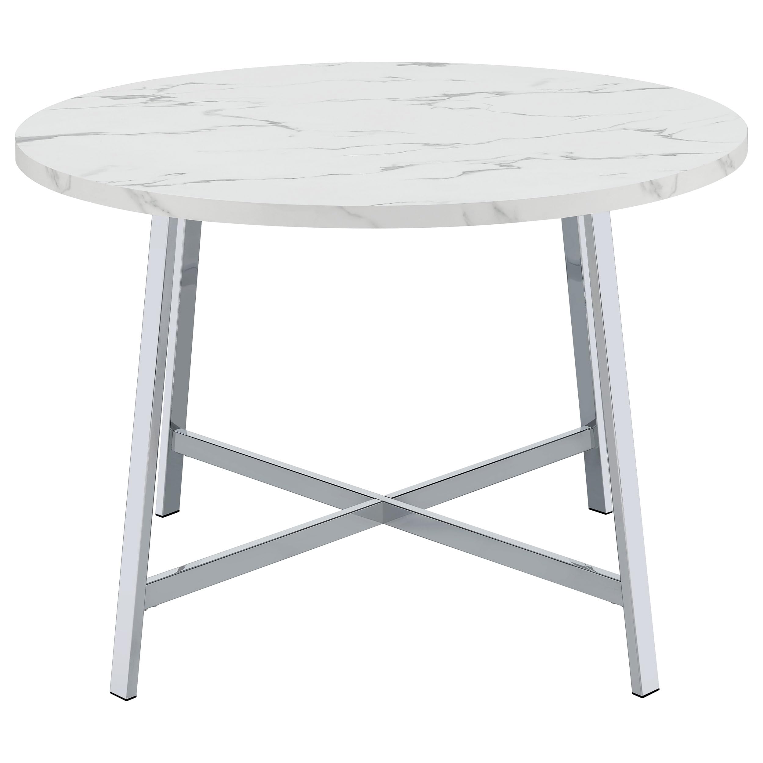 Coaster Home Furnishings Alcott Round Faux Carrara Marble Top Dining Table Chrome