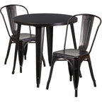 Flash Furniture Commercial Grade 30" Round Black-Antique Gold Metal Indoor-Outdoor Table Set With 2 Cafe Chairs