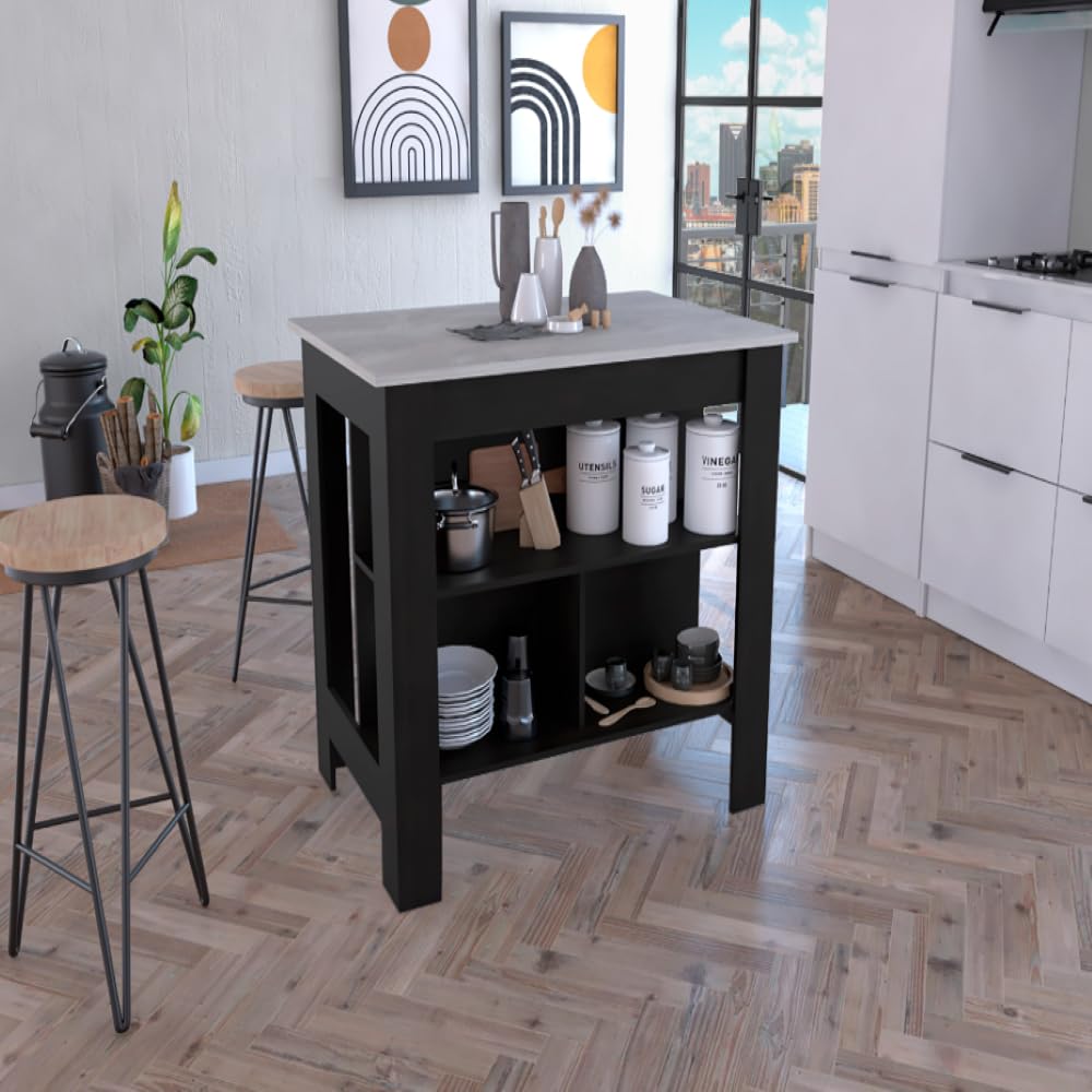 Kitchen Island Dozza, Three Shelves - Dark Brown/Onyx