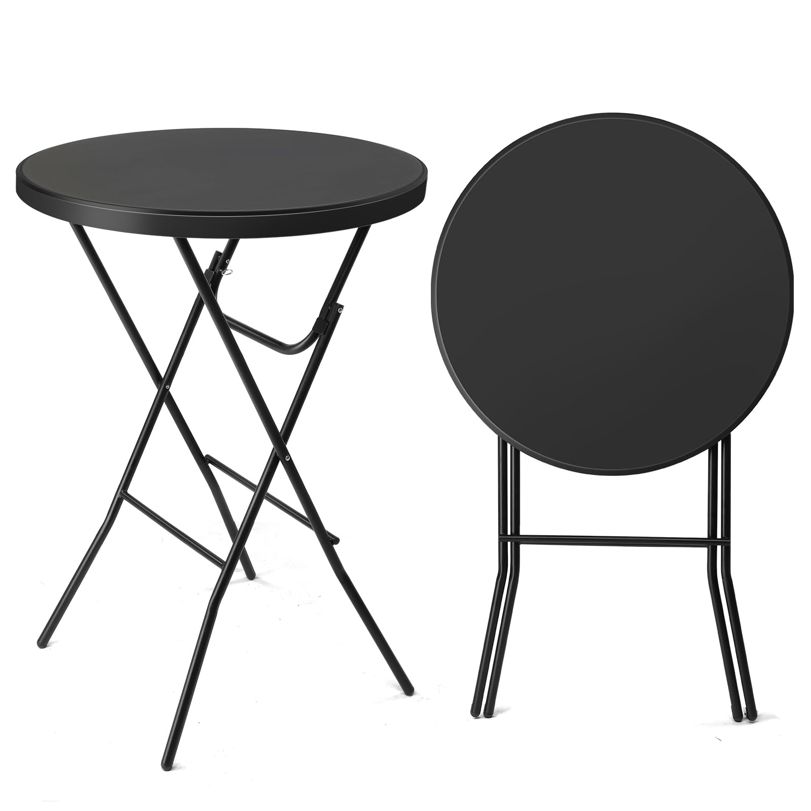 Vingli 32' Plastic Folding Round Table Bar Height, Hdpe Matrial With Gray Metal Finish, High Top Table For Outdoor Party, Cafes, Restaurants, Backyard, Dining Room, Wedding Event,1 Pack, Black