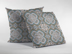 HomeRoots Orange and Light Blue On White Broadcloth 28â€ Blue Orange Mandala Indoor Outdoor Throw Pillow